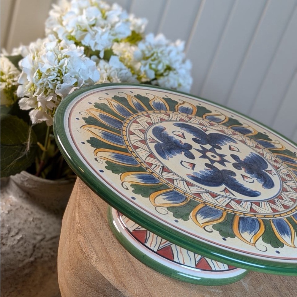 Tabletops Unlimited Deruta Italian Style Hand Painted Pedestal Cake Stand - Picture 6 of 8